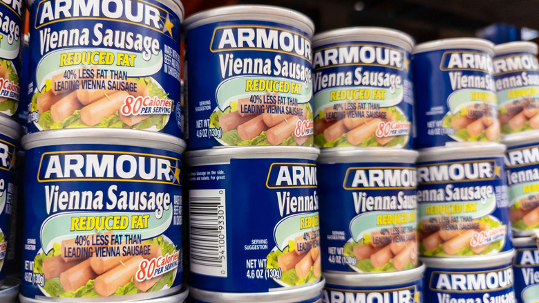 Armour brand canned vienna sausages on a store shelf