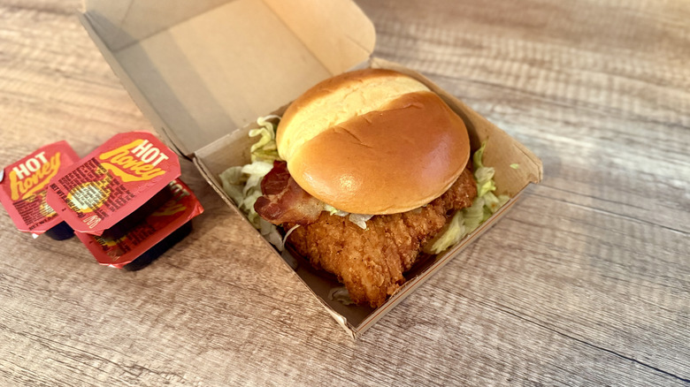 Bacon Hot Honey McCrispy Sandwich on a table