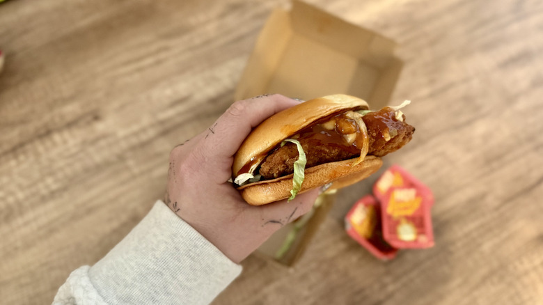 Hot Honey McCrispy Sandwich with bite taken out