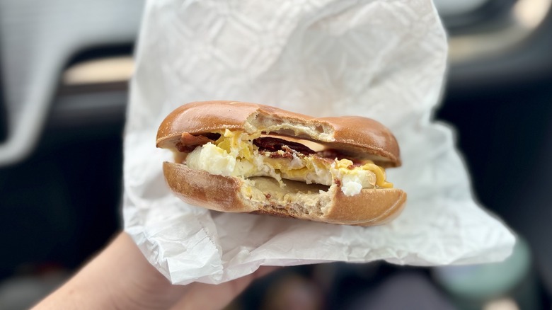 Bite out of Dunkin' sandwich
