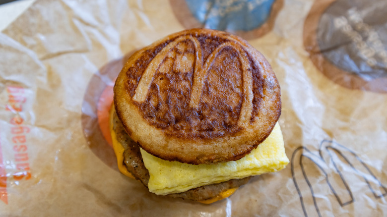 A McGriddle with a folded egg.