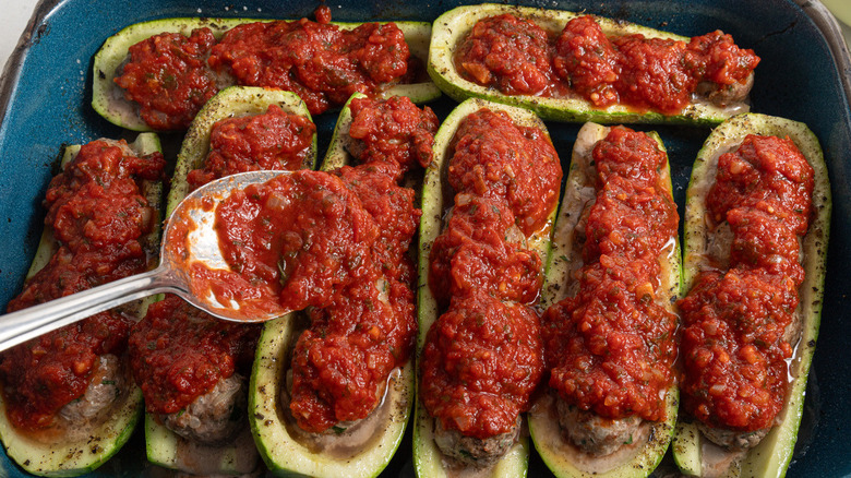 zucchini with meatballs and marinara