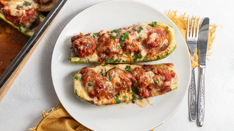 zucchini with meatballs and marinara