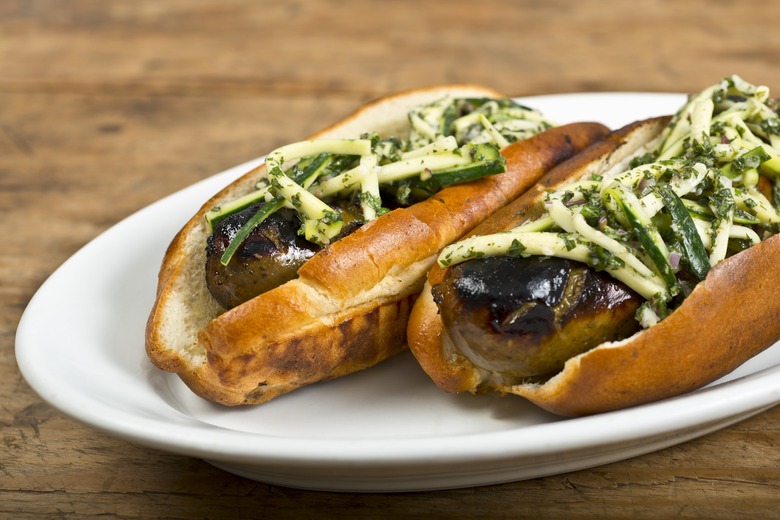 Merguez Dog With Zucchini-Mint Slaw