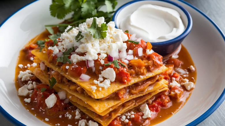 A stacked enchilada with red sauce, similar to what was served at the Golden Temple.