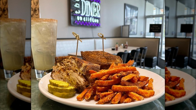 Turkey reuben and sweet potato fries