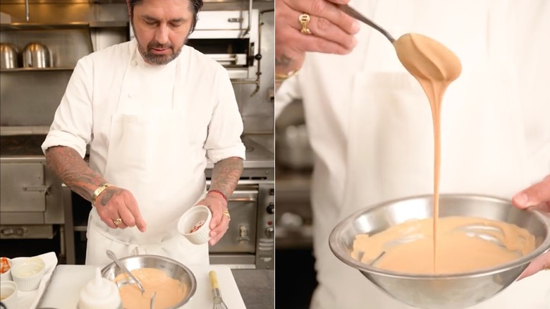 Chef Ludo preparing pink sauce