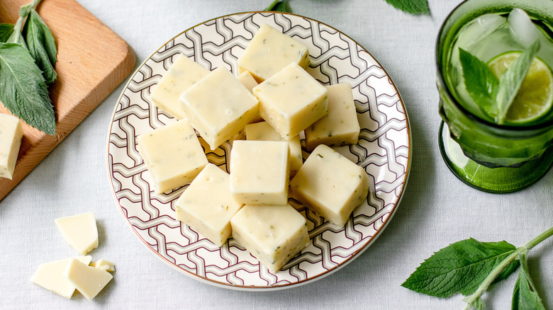 white fudge cubes on plate