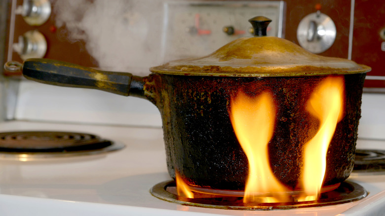 pot burning on stove