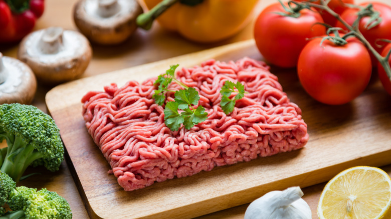 Block of raw ground beef