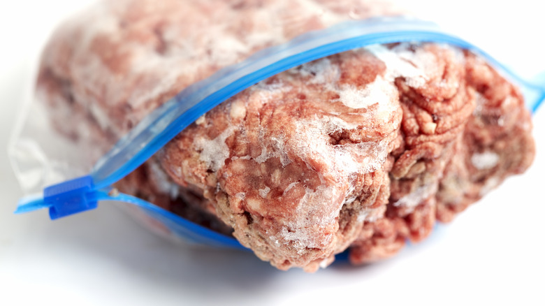 Chunk of frozen ground beef