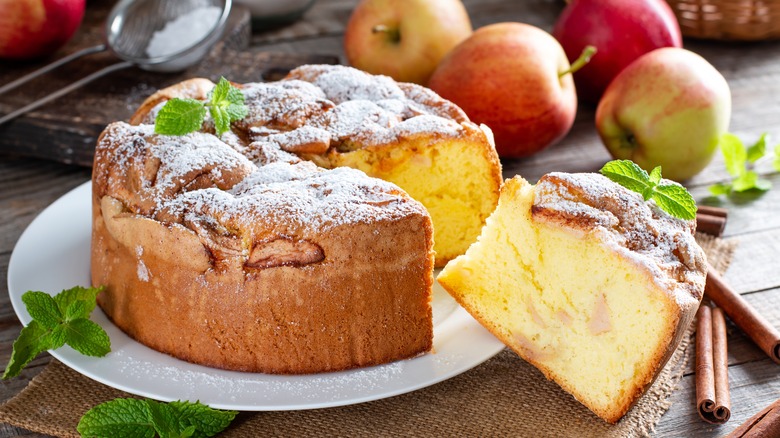 sponge cake with slice cut out