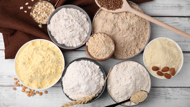 different flours in separate bowls