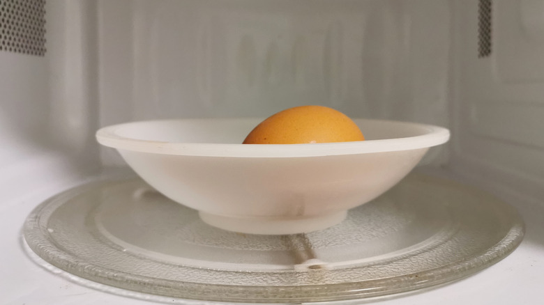 egg in bowl in microwave