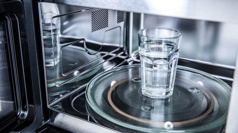 glass of water in microwave