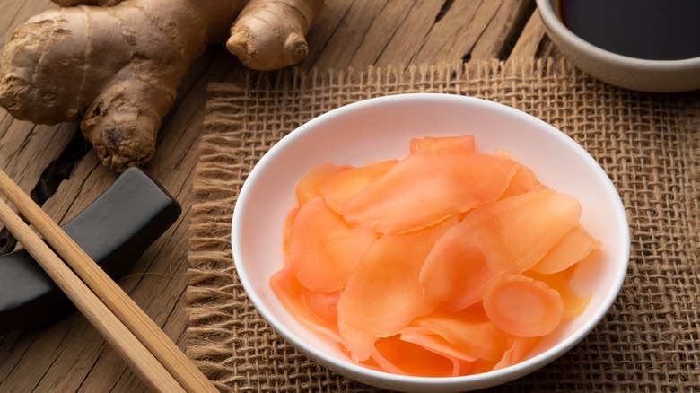 pickled ginger and chopsticks