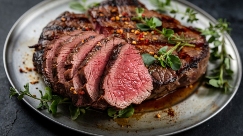 A sliced steak