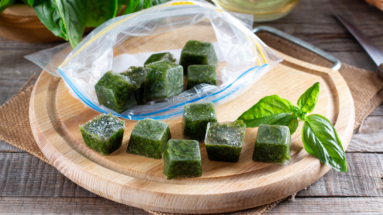 Ice cubes made from herbs