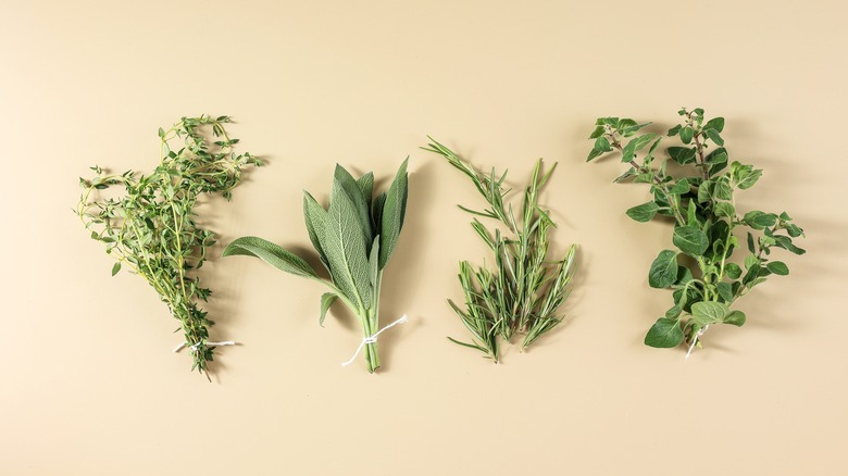 Small bunches of fresh herbs