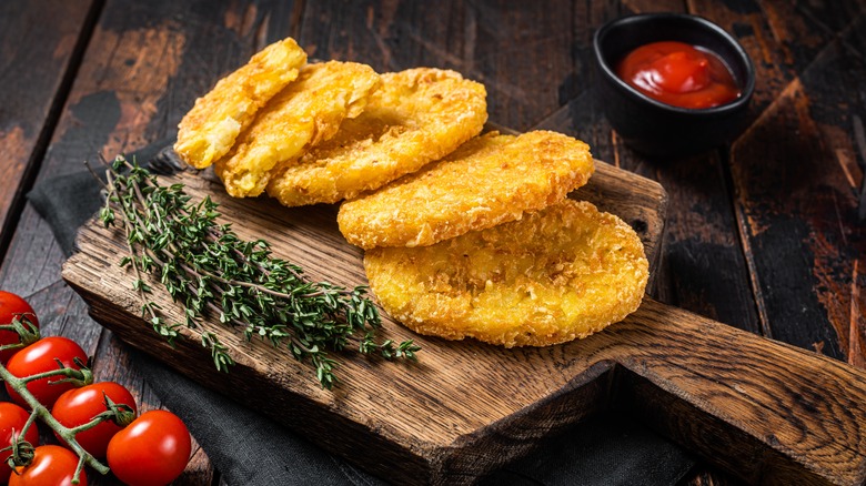store bought hash browns on board 