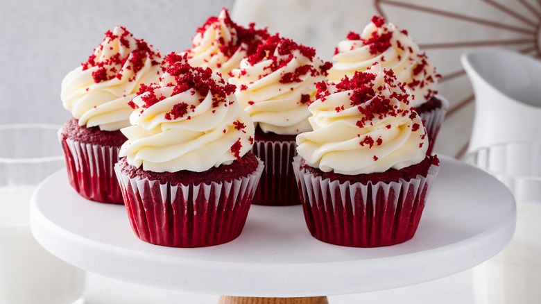 Red velvet cupcakes with fluffy frosting