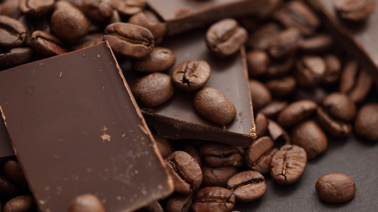 Chocolate bars and coffee beans