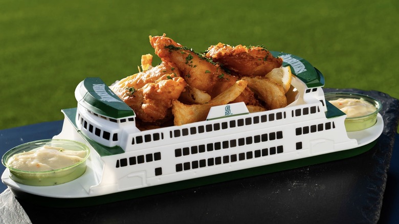 Souvenir ferry boat loaded with fish and chips at T-Mobile Park