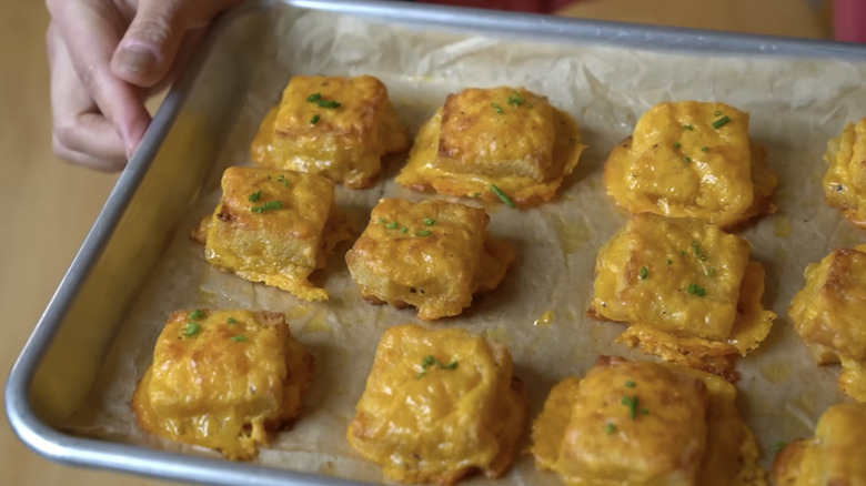 Cheese dream sandwiches on a baking tray