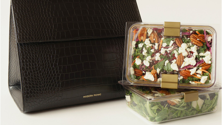 A Modern Picnic bag next to salad in containers