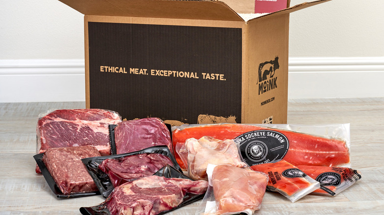 A box with Moink's meats and fish