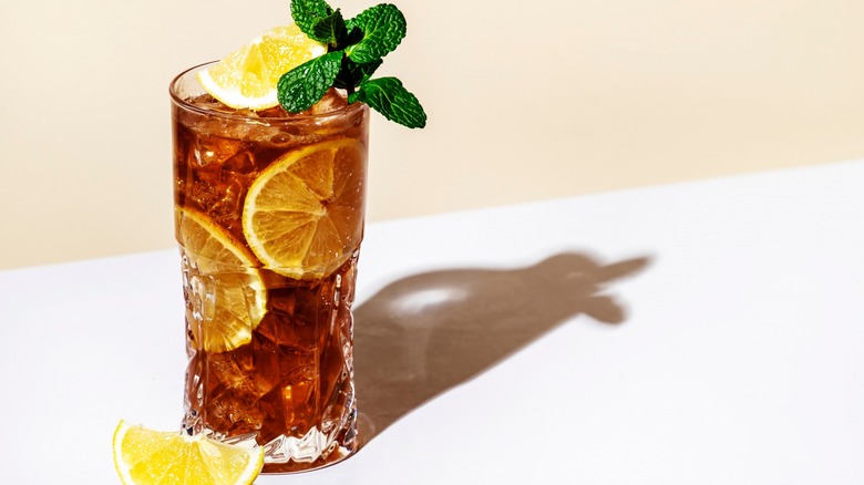 Glass of iced tea with lemon