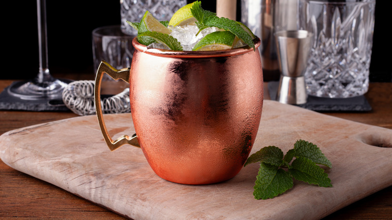 Moscow mule with mint and lime.