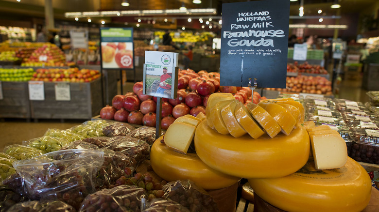 cheese display at WHole Foods