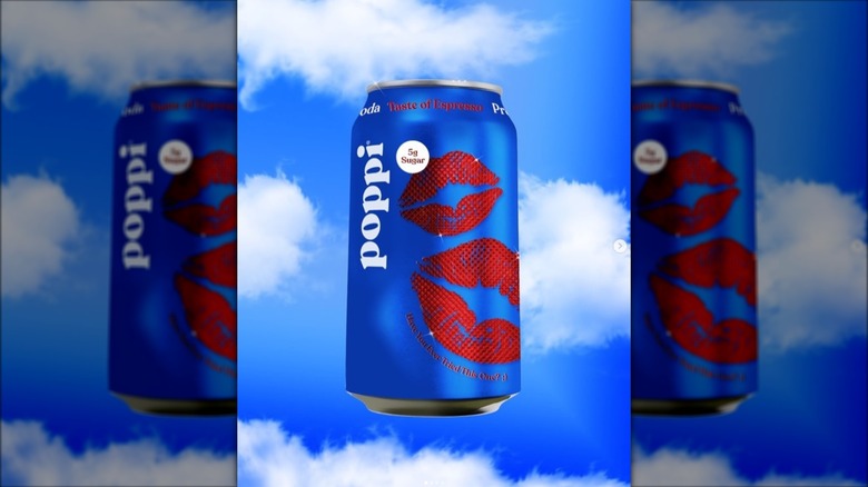 A can of espresso Poppi with a backdrop of the sky