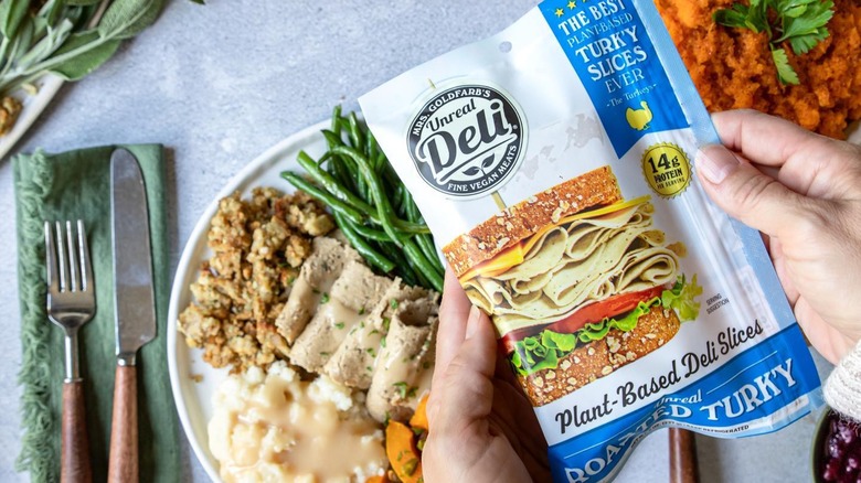 Person holding vegan turkey