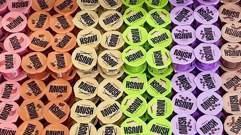Stacks of MUSH oats in multiple flavors