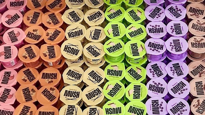Stacks of MUSH oats in multiple flavors