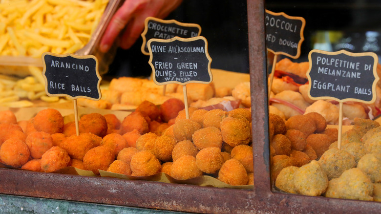 Italian fried street food snacks on display
