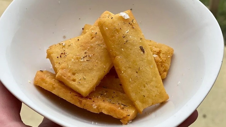 Chickpea panelle in a white bowl