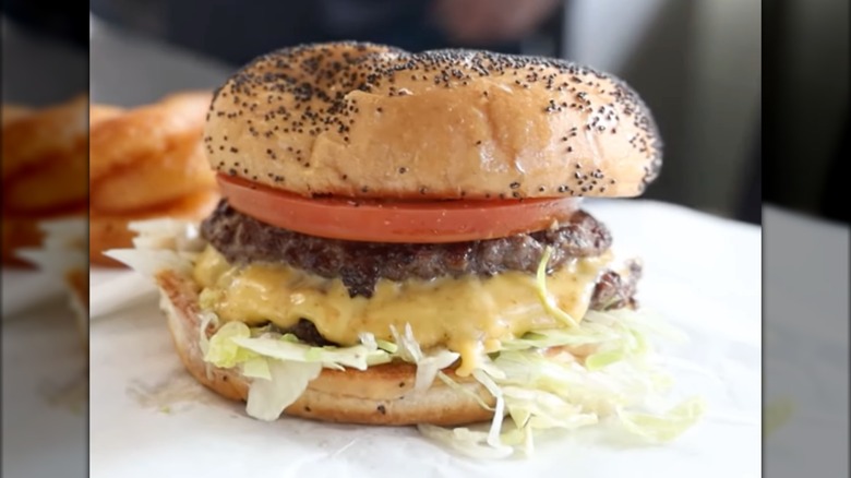 Close up of a hamburger from Keller's Hamburgers in Dallas