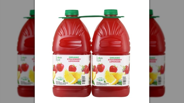 Two jugs of Grown Right's strawberry lemonade.