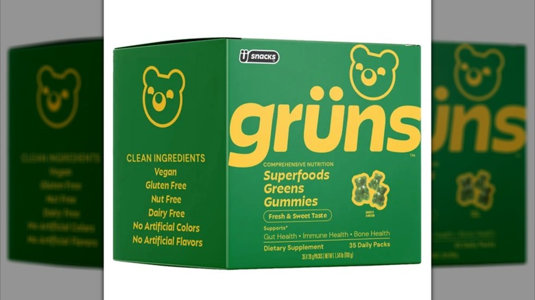A box of the Grüns Green Gummies.