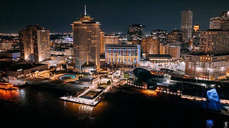 Aerial view of New Orleans at night.