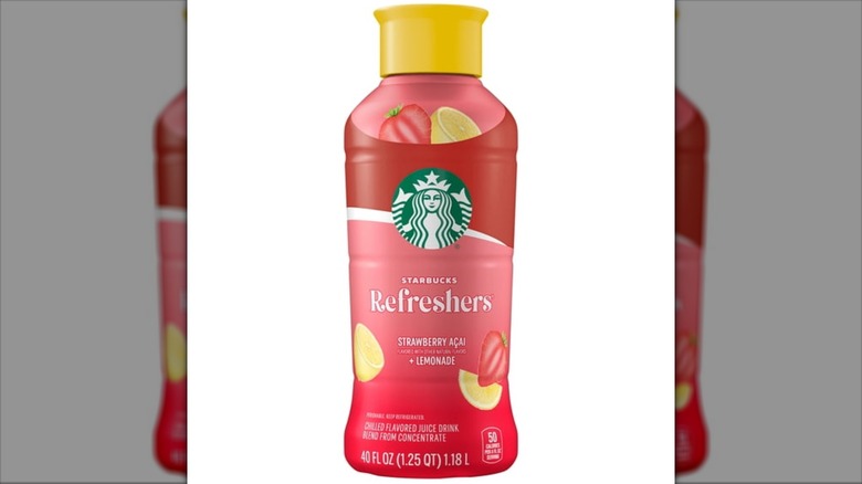 A bottle of Starbucks Refresher Strawberry Açaí Lemonade.