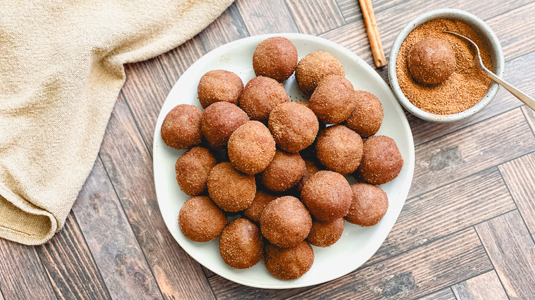 No-bake snickerdoodle cookie dough balls on plate