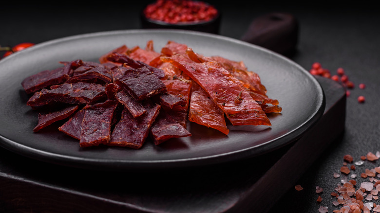 Various dried jerky cuts on a plate