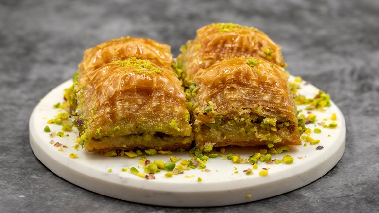 Baklava on white plate