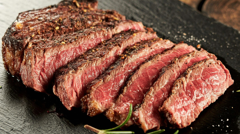 Slices of grilled steak.