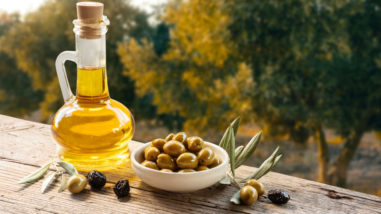 A jar of olive oil.