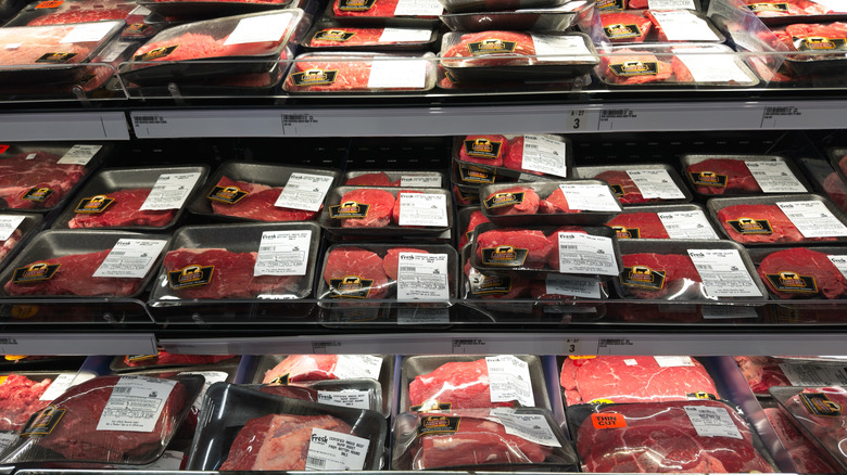 Steak on the shelf at the grocery store